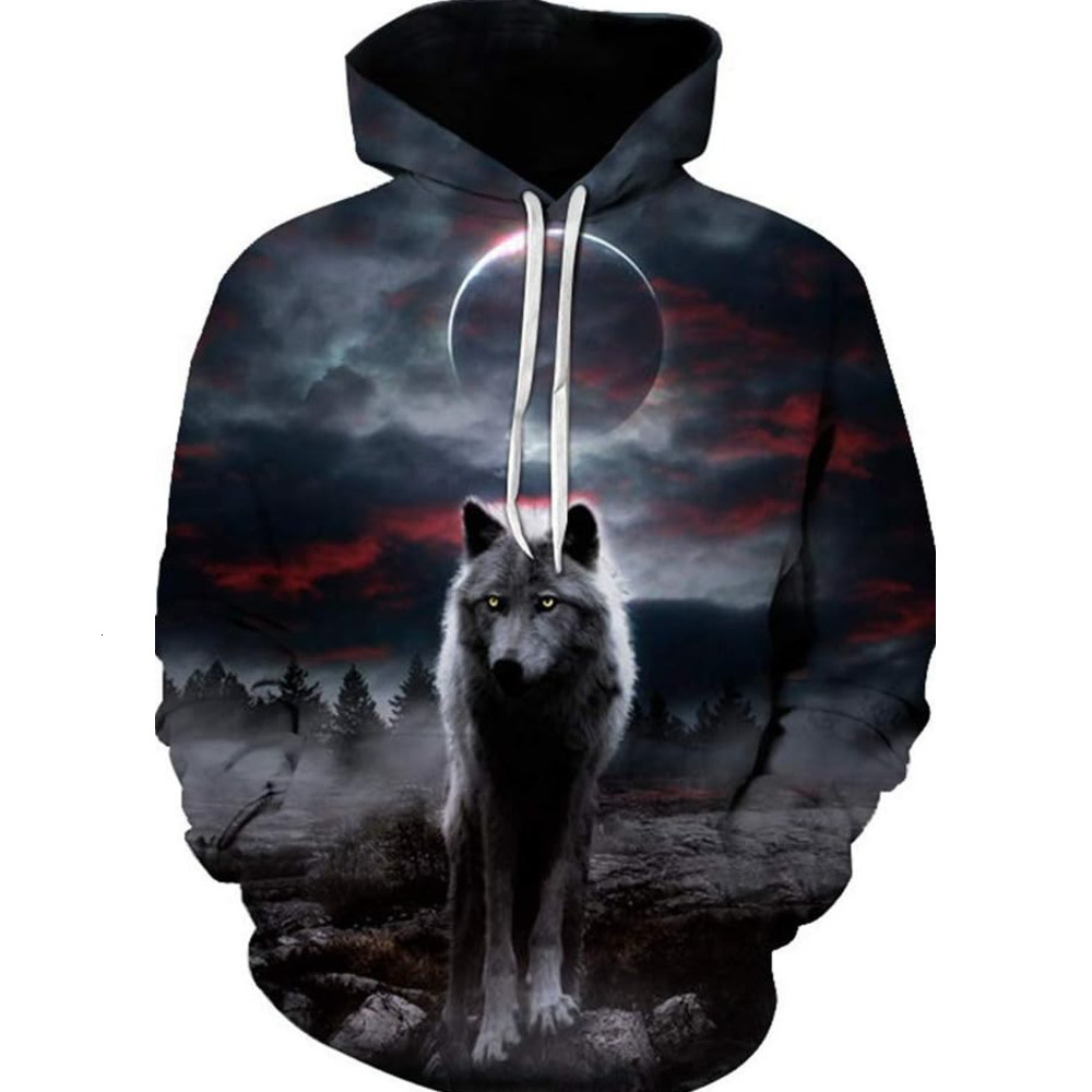 Hoodie for Mens Womens Men Womens 3D Print Wolf Graphic Hooded Sweatshirts Hoodies Novelty Pullover GraphicFashionable and Warm