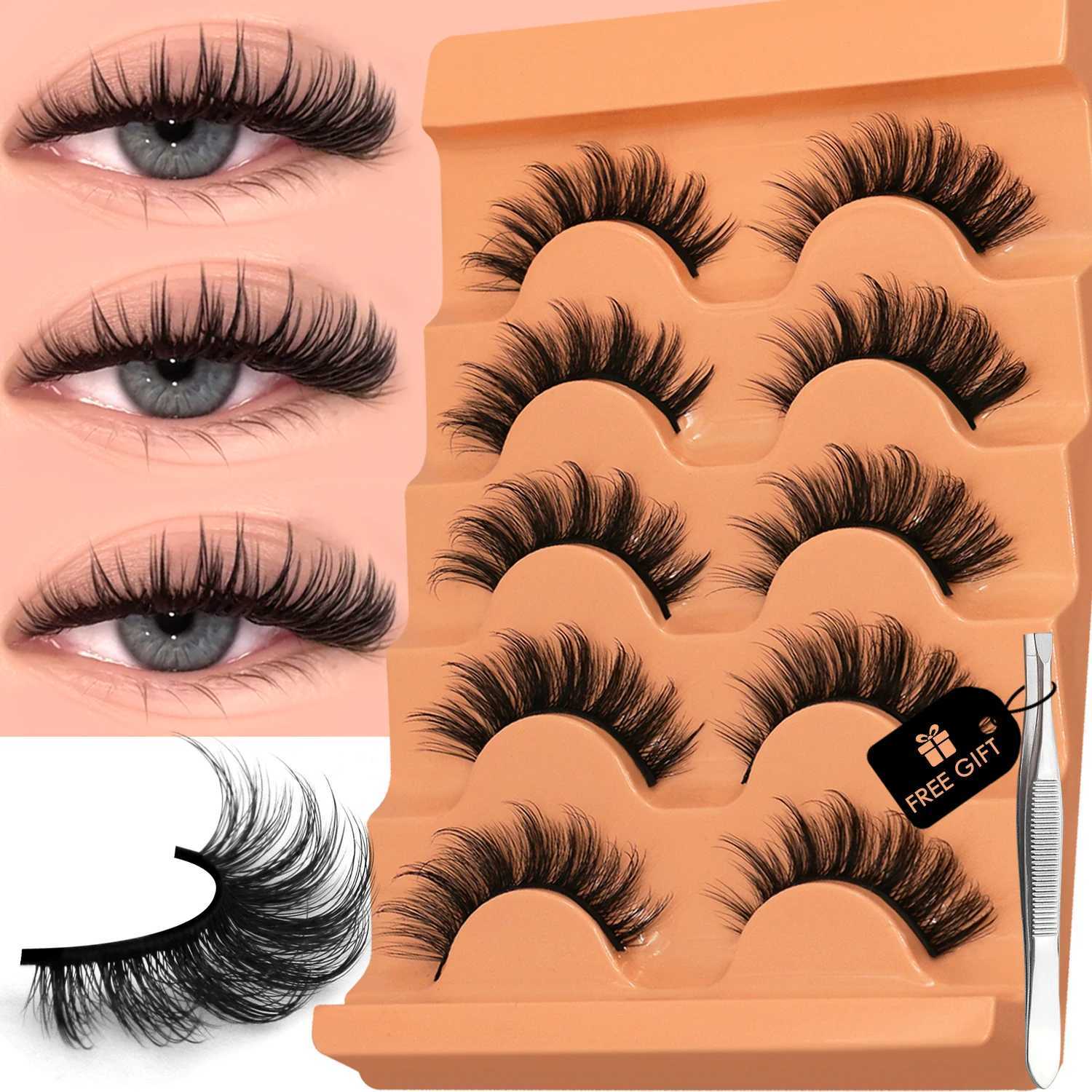 Groinneya cat eyelashes fluffy artificial mink eyelashes 8D rolls Wispy long eyelashes false eyelashes Russian strips 5 pairs packaging makeupW241024