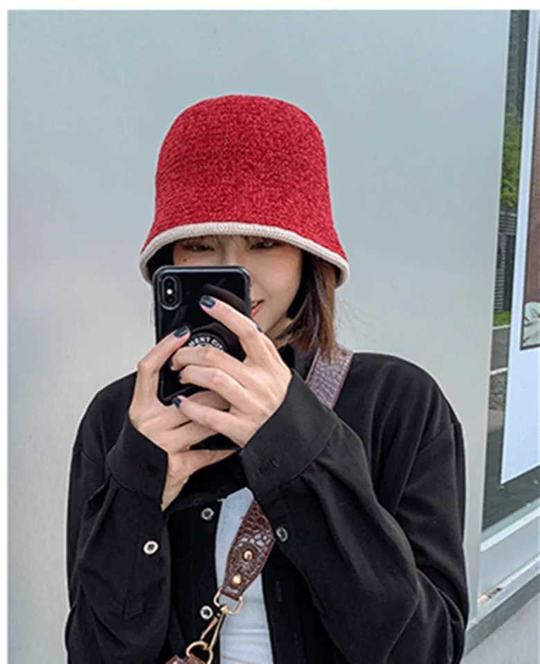 Korean Autumn Winte Pure Color Bucket Hat Fashion Ladies Fisherman Hat Ear Protection Soft Wool Fishing Bucket Hat Outdoor HatX241025