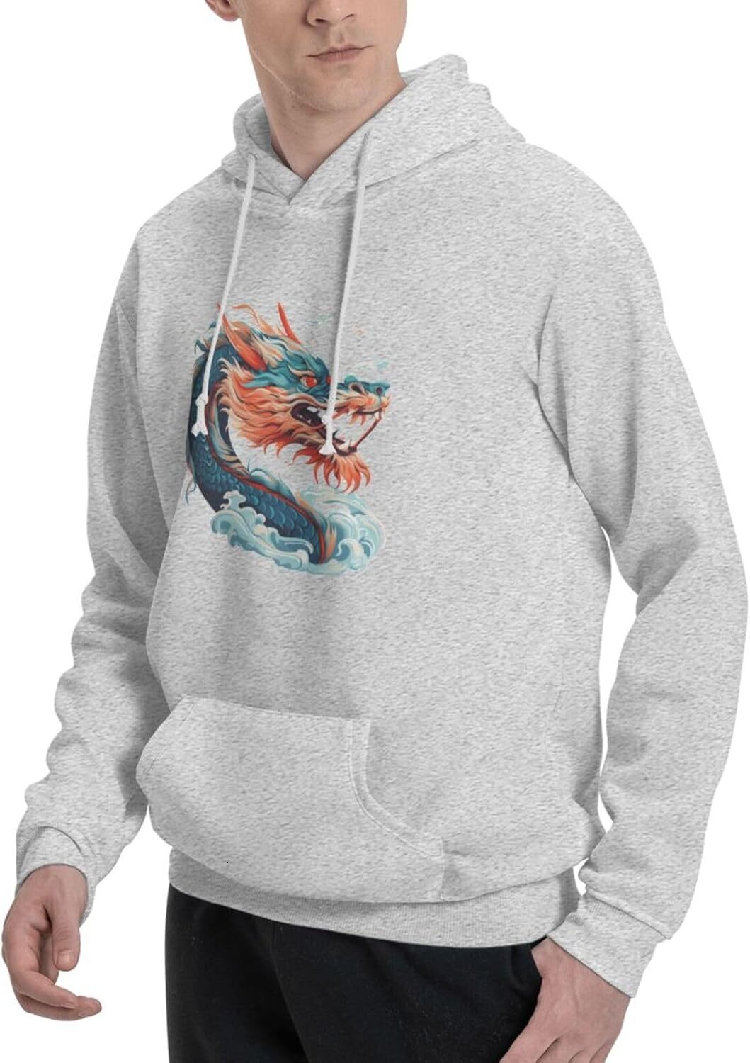 Hoodie for Mens Womens Funny Cartoon Chinese Dragon Print Hoodie for Women Men Animals Lovers Pullover Hoodies Sweatshirt Clothing Graphichandsome