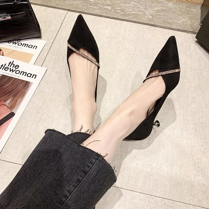 High Heels Autumn Korean Edition Fashion Temperature Hollow French Womens Dot High Heels Single Shoes 241024