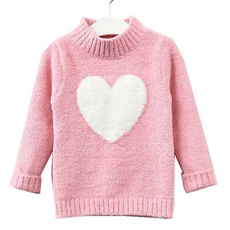 2-9-year-old baby girl knitted sweater winter and autumn long sleeved warm high neck cute heart-shaped childrens sweater top W241025
