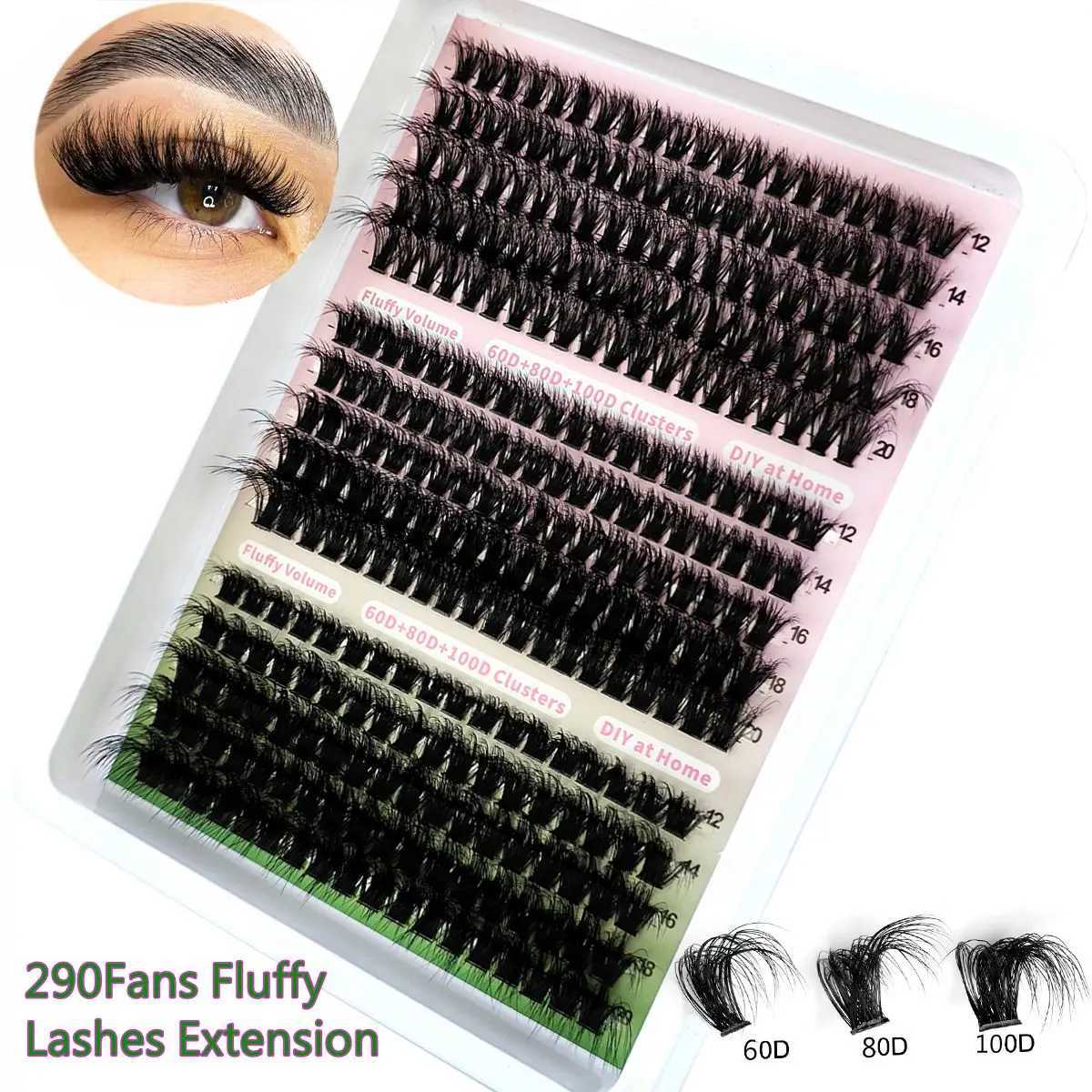 15 rows of fluffy eyelash clusters 60D+80D+100D natural thick eyelash clusters D/CC/DD curled personal eyelashes DIY eyelash extensionW241024