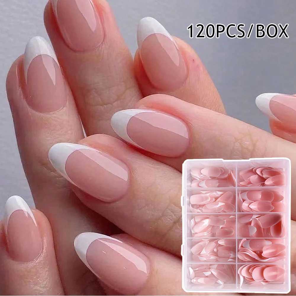 120pcs Pink False Nails Full Cover Full Cover Press On Nails Nail Extension Large Capacity French White Tips Design Fake NailXJ241025