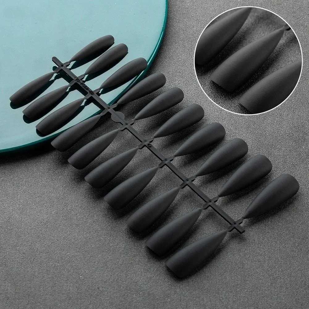 Black Matte False Nail Tips Press on Nails Design Full Cover Nail Art Frosted Tips for Fake Nails for Extension AccessoriesXJ241025