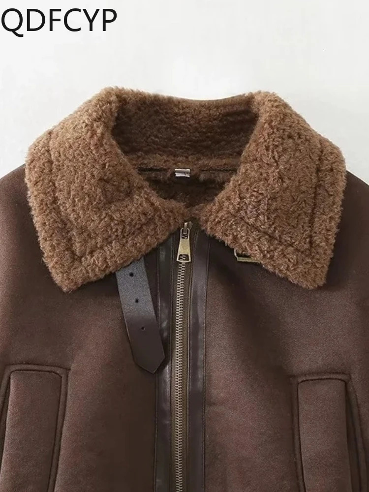 Autumn Winter New Women Coats 2024 Casual Fleece Thick Lapel Jacket Zipper Pocket Streetwear Trend Loose Vintage Motorcycle Coat