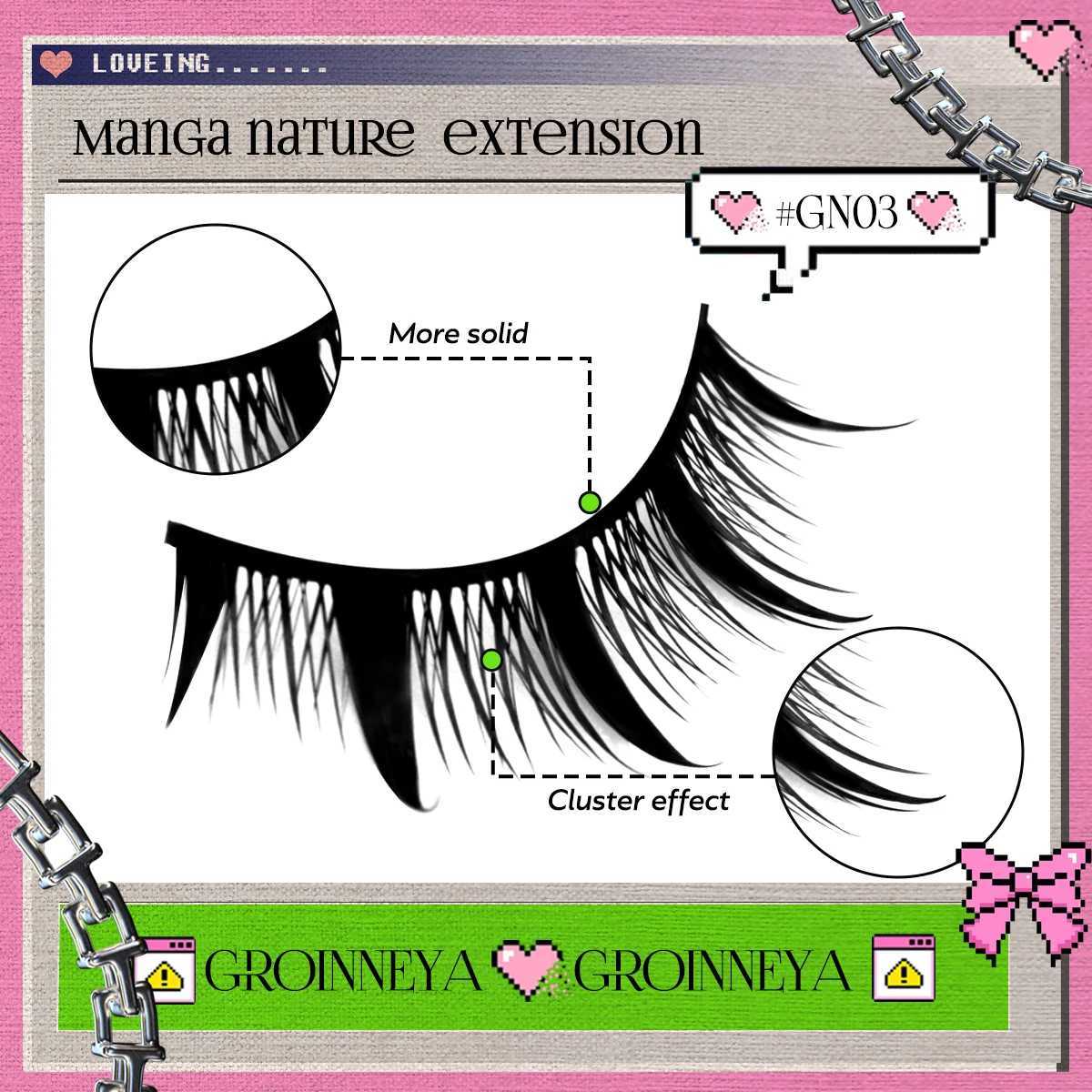 Groinneya Manga Eyelash 5/7/9/20 Double 3D Mink Natural Eyelash Soft Cross Wispy False Eyelash ExtensionW241024