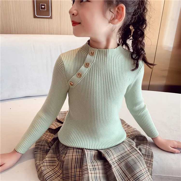 2022 Fashion Spring Girls Sweater Knitted Pulling Top Turtlrneck Girls Sweater 2-14 Years Old Childrens Clothing Warm Childrens Sweater W241025