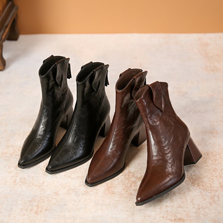 Men's Women's Winter Cotton Snow Boots, Cowboy Booties, Warm Brown Shoes 8935