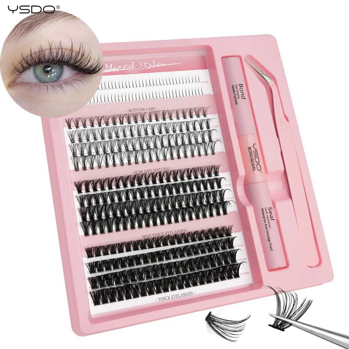 Fake eyelash clusters eyelash bonding and sealing makeup tools DIY lower eyelash extension kit push flower waterproof fake eyelash setW241024