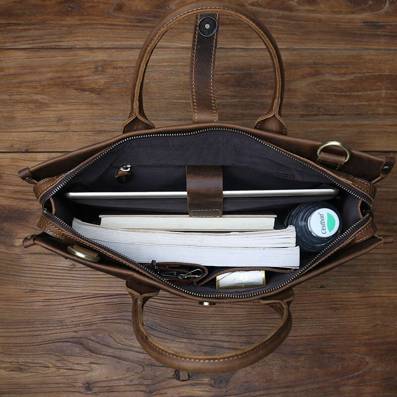 Vintage Genuine Men's Briefcase Natural Cowhide Handbag Crazy Horse Leather Computer Casual Crossbody Bag