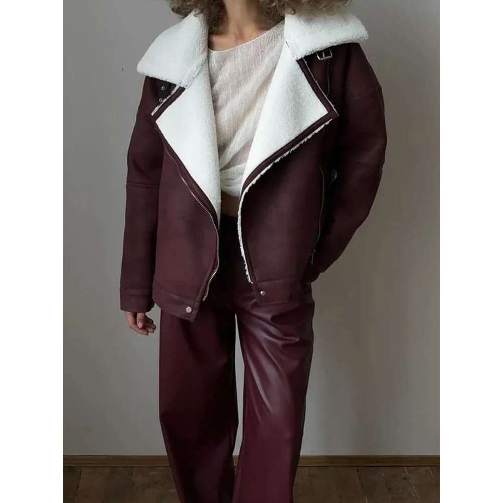 Women Fashion Polar Fleece Ing Suede Jacket Vintage Bury Laple Long Sleeves Zipper Coat Autumn Winter Lady Warm Outwears