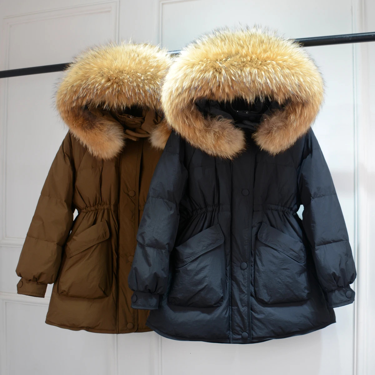 Winter Dazhen Raccoon Fur Hooded Duck Down Filled Jacket Womens Loose Waterproof Inflatable Jacket Thickened Warm and Soft Park 241024