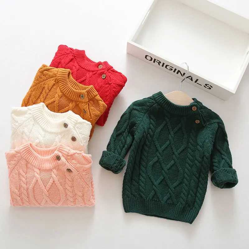 Newborn Girl Autumn Sweater Candy Color Thick Warm Knitted Sweater Baby Girl Cotton Agar Children Turtle Neck Sweater W241025