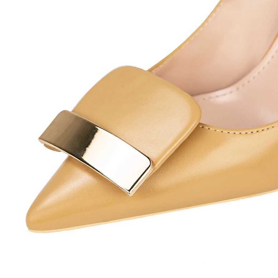 High Quality Womens soft leather toe wedding shoes autumn black womens pump high heels metal buckle Fi womens office shoes T241024