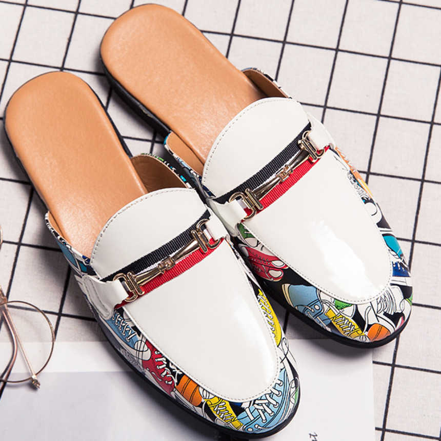 Men Dress Shoes Summer Leather Shoes Slippers Mens Lazy Casual Shoes Cool Slippers One Foot And Half Slippers Trendy Small Leather Shoes 241009