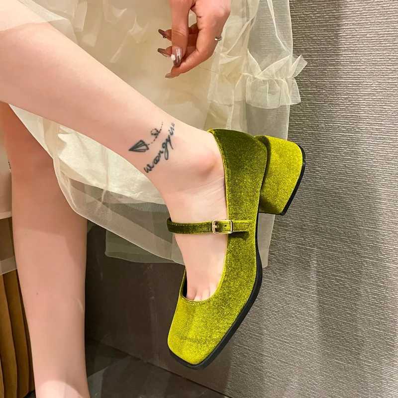High Quality Spring Womens Luxury Party Shoes - Heel Square Toe Ribbon Mary Jane Shoes - Square Buckle Single Shoes T241024