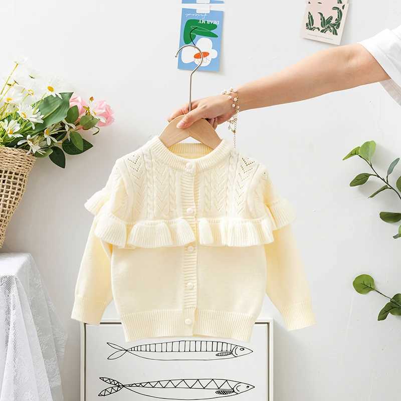 Pudcoco childrens autumn knitted cardigan wool sweater solid color pleated long sleeved crew collar button down sweater 1-5T W241025