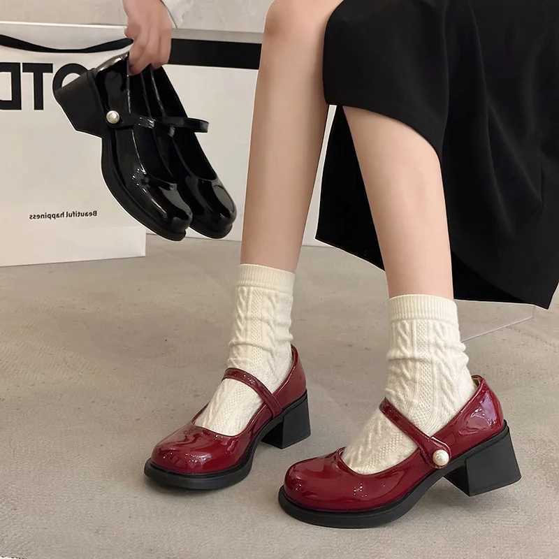 High Quality 3cm high heels dress round shoelaces womens thick sandals Mary Jane 5cm Lat formal casual block Lolita belt T241024