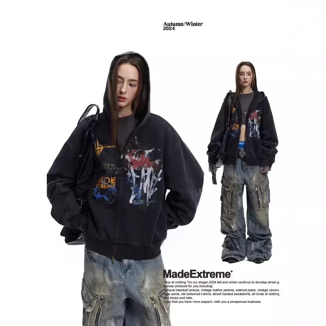 MADE EXTREME Street Hip Hop Graffiti Hoodie Men and Women Spring Autumn Oversize Hooded 241021