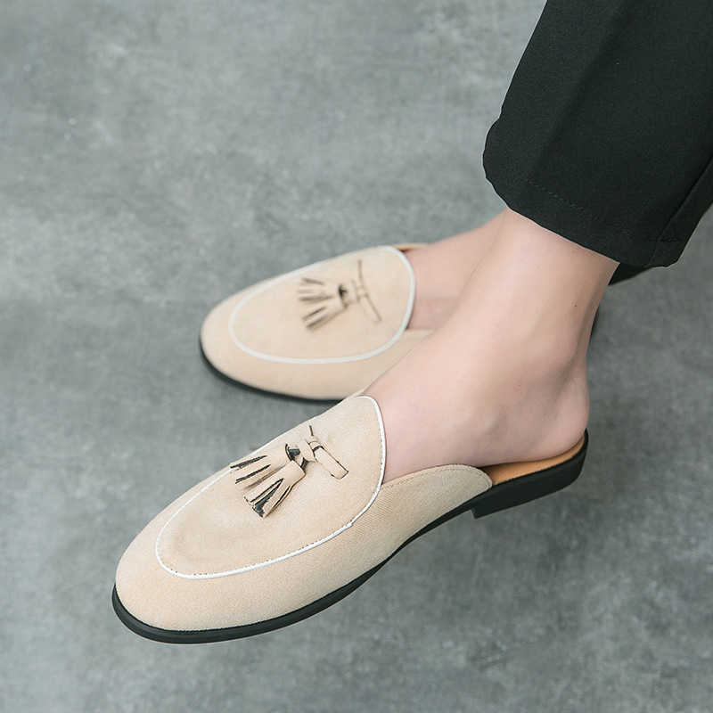 Men Dress Shoes Summer Half Dragged Small Leather Shoes Breathable Mens Tassel Casual Shoes One Step Lazy Shoes Korean Edition Cool 241009