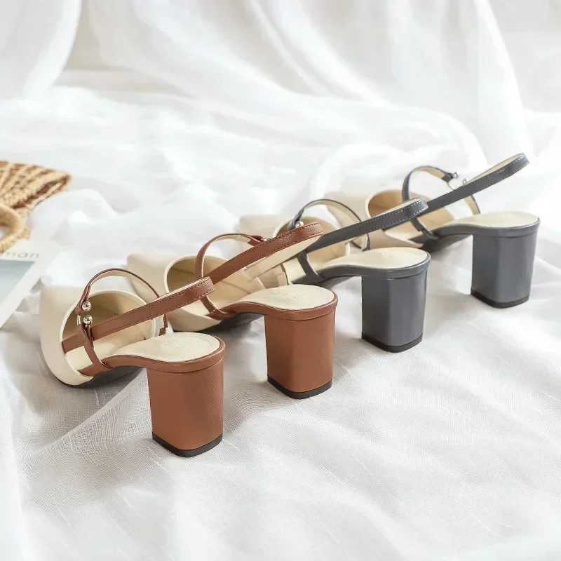 High Quality Pump shoes for summer elegant and bulky high toe solid womens shoes womens sandals Zapatillas Mujer T241024