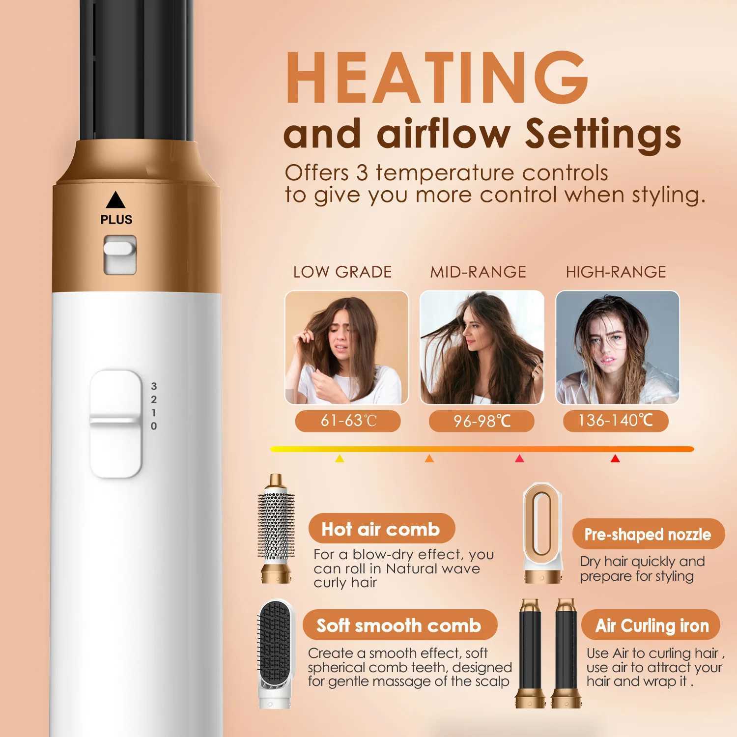 New professional 5-in-1 hair dryer high-speed hot air brush powerful hair dryer multifunctional constant hair dryer W241025