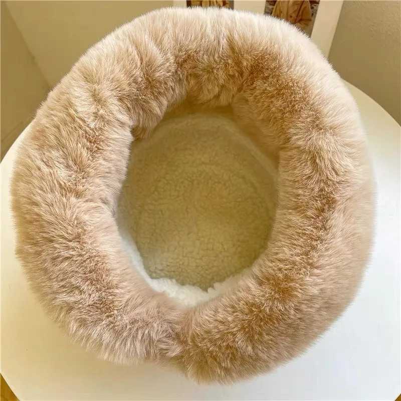 Fashion Fluffy Fur Bucket Hat for Women Winter Thick Warm Soft Plush Fisherman Panama Cap Femme Vintage Lamb Fleece Beanies HatsX241025