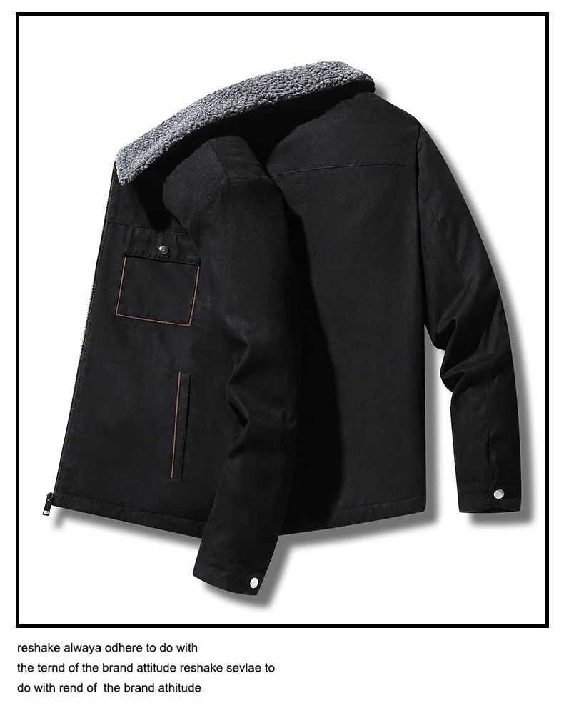 Mens autumn and winter suede fabric jacket mens casual loose thick cashmere warm jacket high-quality outdoor cold proof jacket W241024