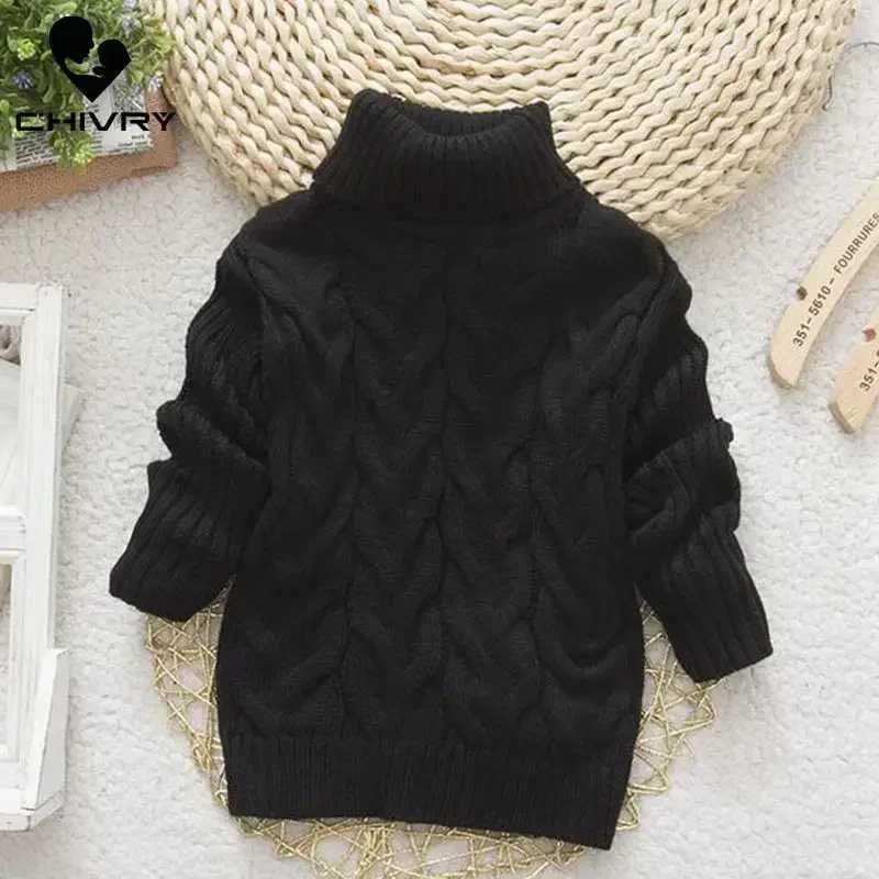 New 2024 Childrens Solid Pullover Sweater Autumn Winter Boys and Girls Turtle Neck Knitted Sweater Top 2-8T W241025