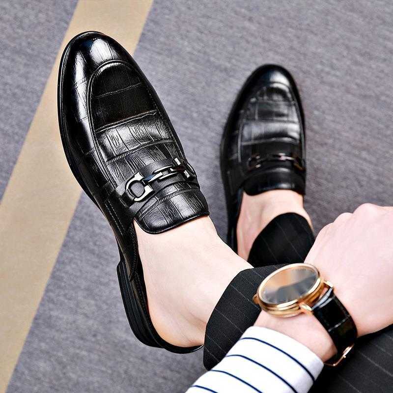 Men Dress Shoes New Mens Shoes With Leather Shoes Business Formal Small Leather Shoes Mens Embossed Bean Shoes Mens Business Half Slippers 241009