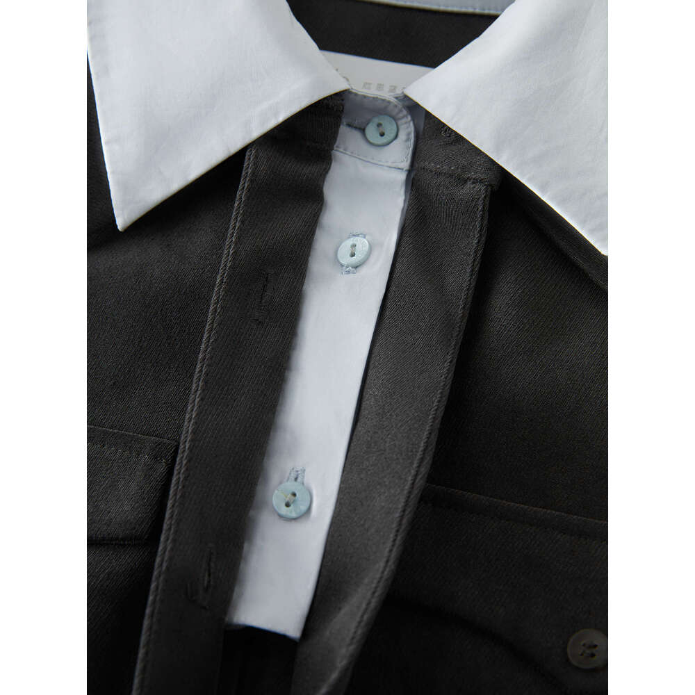 FSLE Women Winter Dress Fake Two Piece Patchwork Design Female Thicken Long Sleeve Dresses With Sashes 24Fs14613