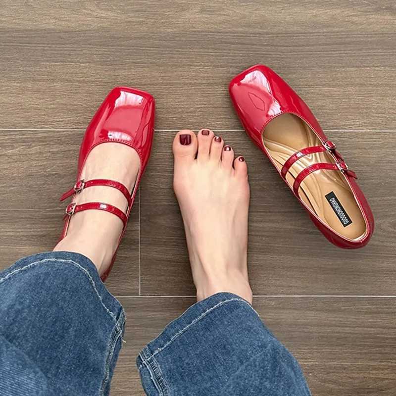 High Quality Spring Womens Mary Jane Shoes Womens Fi Light Square Thick Toe High Heels Womens Elegant Red Ballet Dancer Party Shoes T241024