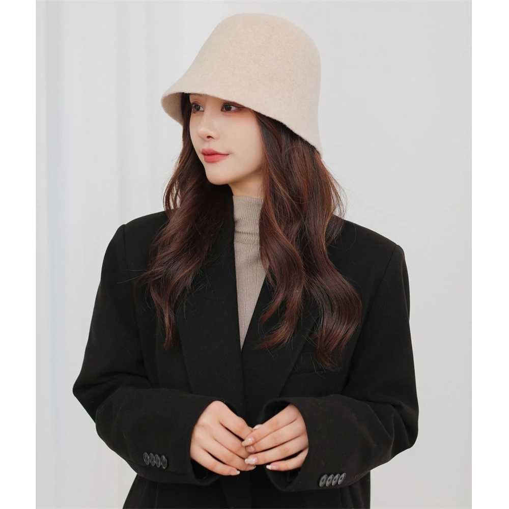 Solid Keep Warm Bucket Hat for Women Autumn and Winter Fisherman Hat Vintage Felt Foldable Cap Basin Caps for Ladies AccessoriesX241025