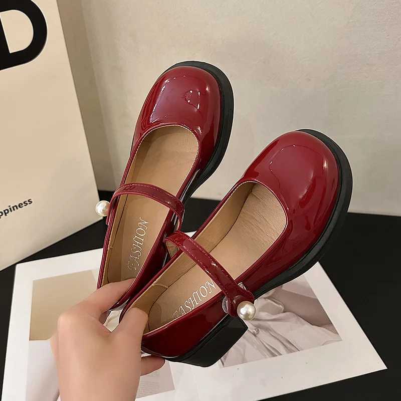 High Quality 3cm high heels dress round shoelaces womens thick sandals Mary Jane 5cm Lat formal casual block Lolita belt T241024