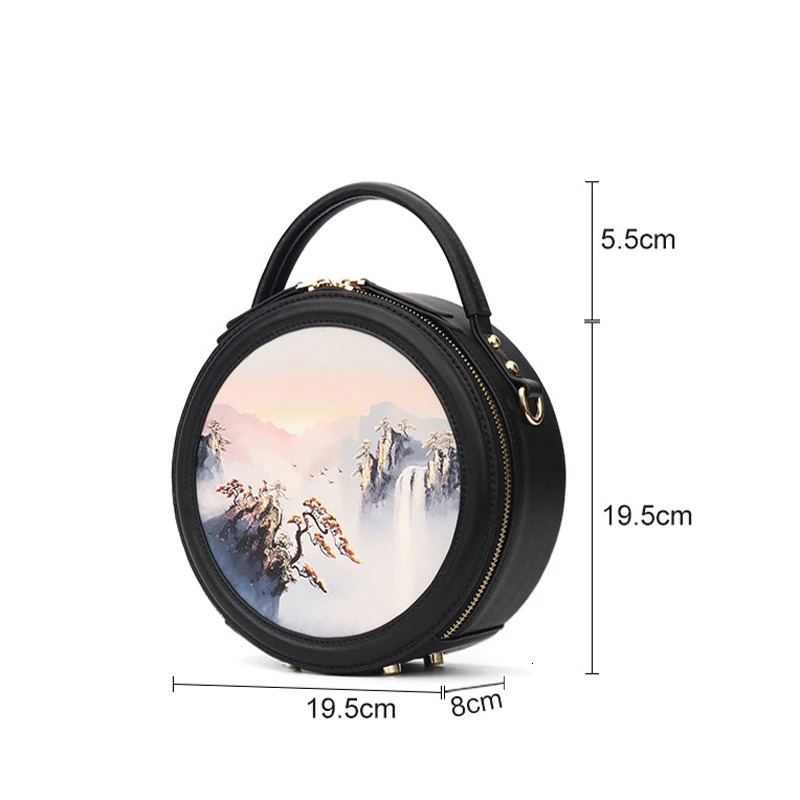 Women Bags y High Quality ner Handbag Genuine Leather Bag Embroidery Round Real Cowhide 241021