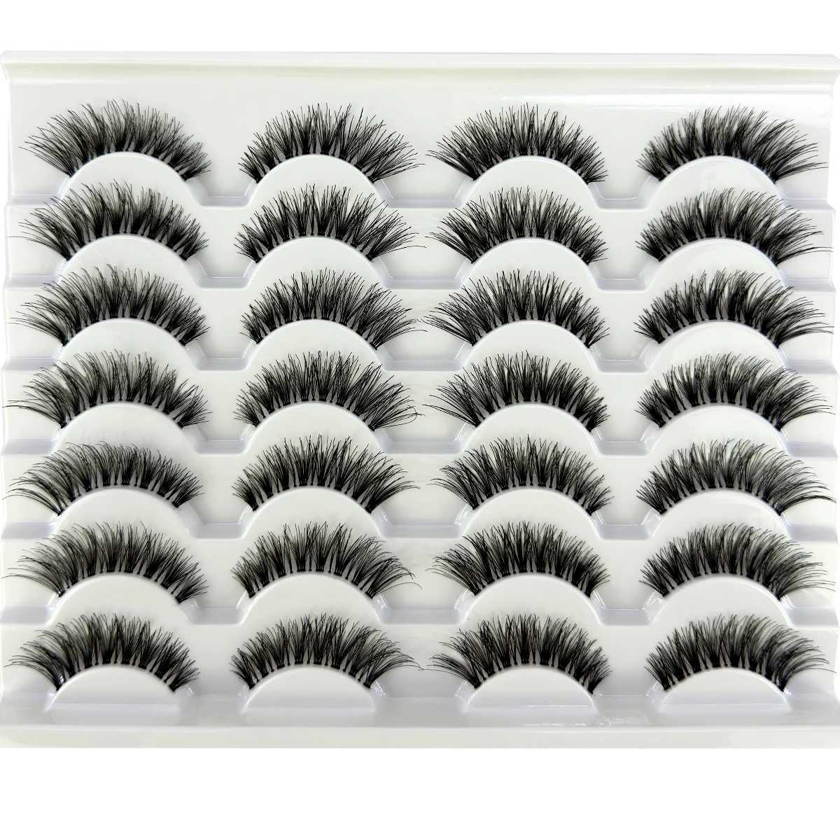 14 pairs of handmade transparent false eyelashes soft cross natural long eyelashes daily makeup tools thick false eyelash artW241024