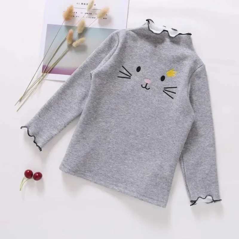 Baby girl sweater childrens T-shirt spring and summer basic T-shirt long sleeved cartoon cat sweater W241025