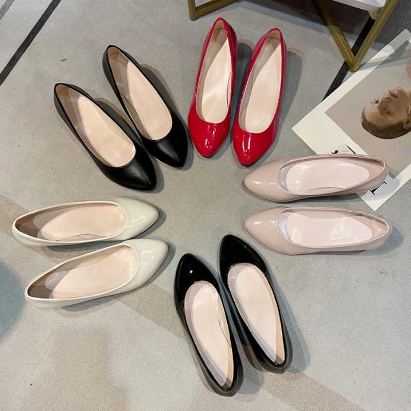 High Quality Four Seas High Heel Single Shoes Womens Low Heel Fi Pointed Shoes 5CM Thick Casual Leather Shoes Low Heel Work Shoes T241024