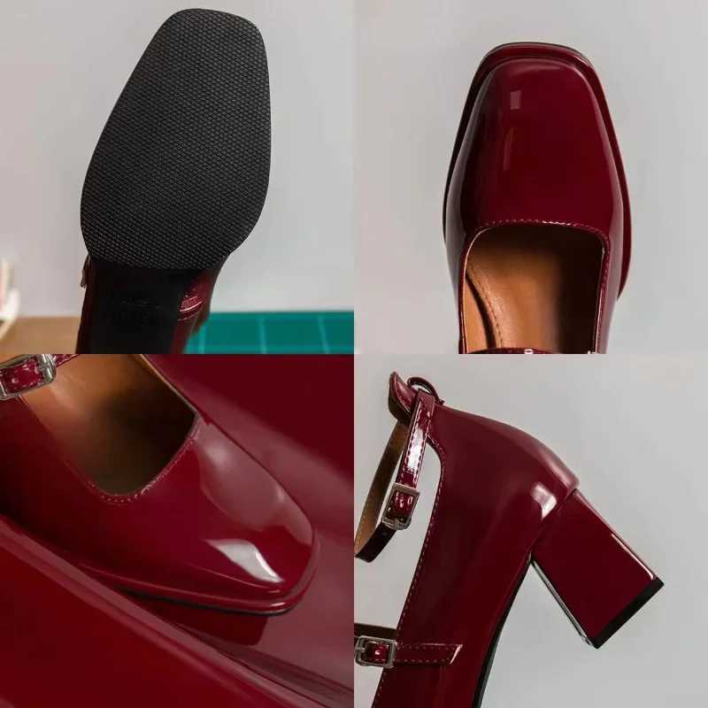 High Quality New Mary Jane Shoes High Quality Leather Shoes Light Womens Pump Square Toes Womens Sandals Buckle Strap Zapatos Mujer T241024