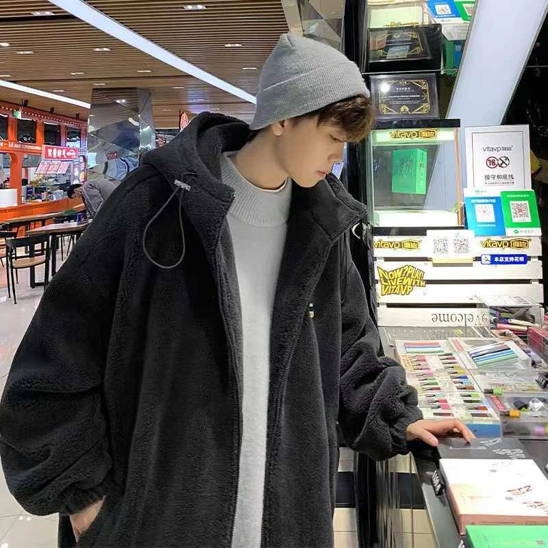 Mens jacket Korean hoodie apron casual jacket autumn winter 2023 new wool prefabricated style loose retro jacket W241024