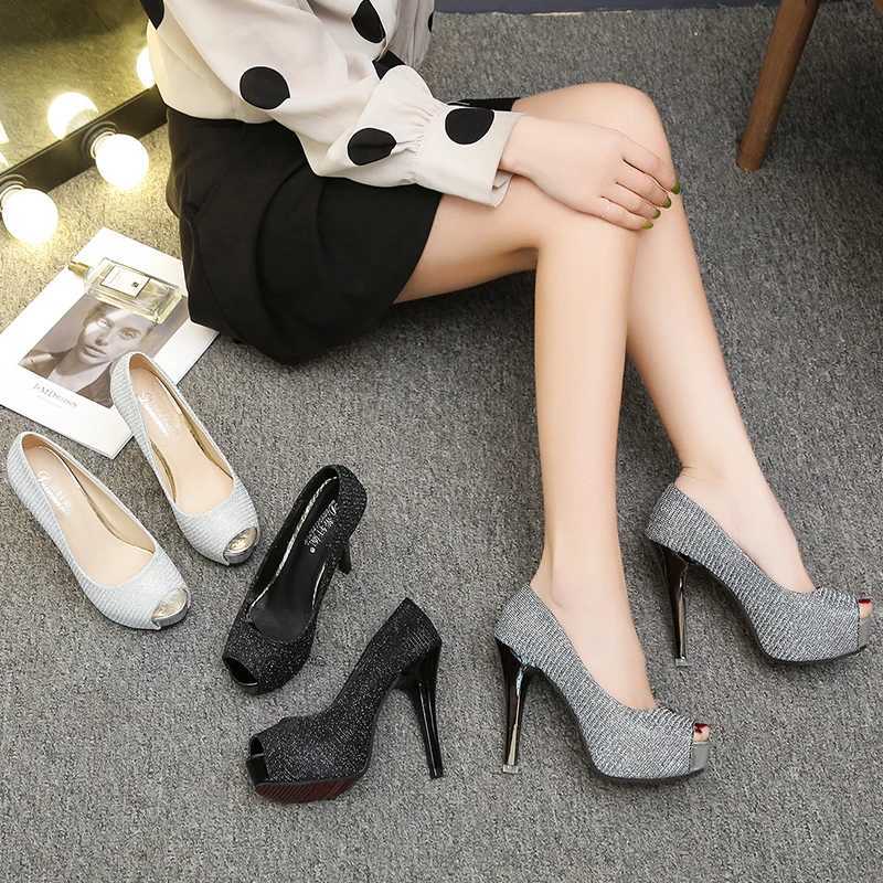 High Quality Wen Pumps thin boots Fi Peep toe platform sliding sequin fabric ultra-high high heels womens party shoes high quality T241024