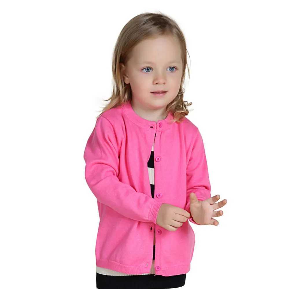 Preschool boys and girls Crewneck cardigan long sleeved childrens button cotton school uniform knitted top W241025