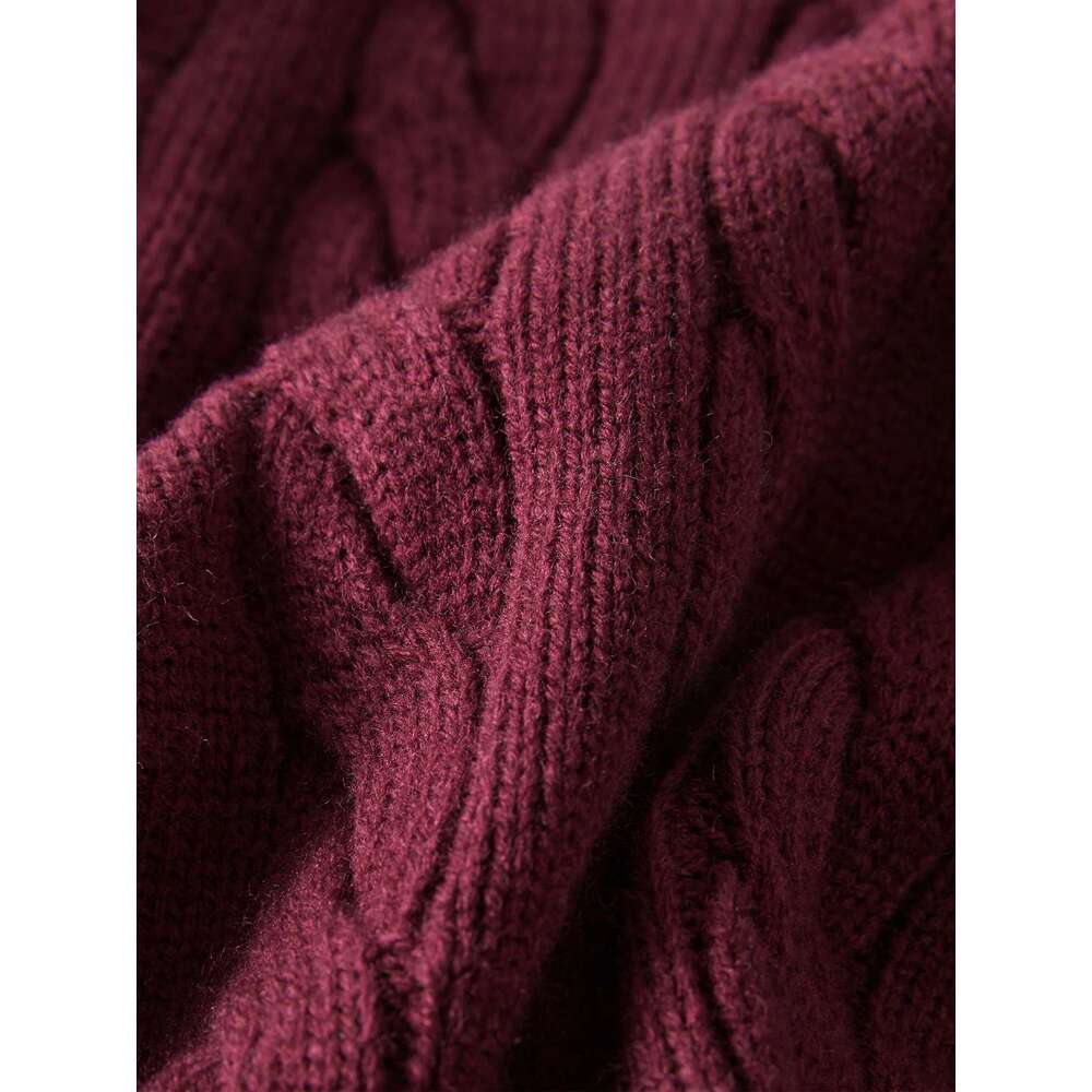 FSLE 13.3% Sheep Wool Black White Striped Twisted Knit Red Cardigan For Women 2024 Autumn Winter Warm Chic Sweater 24Fs14030