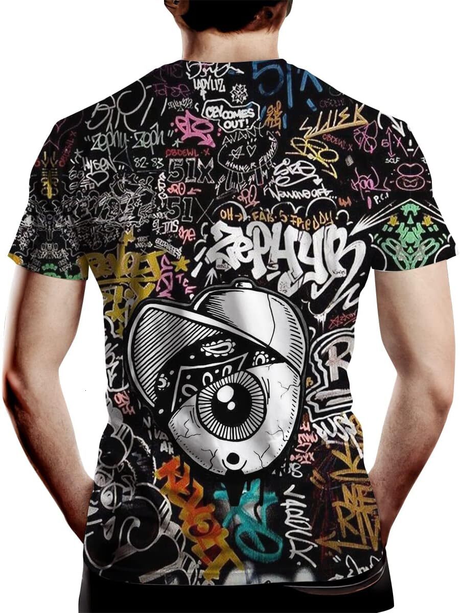 Mens T shirt Men's Graffiti Print Creative Novelty 3D cool Graphic tee Casual tops summer clothes Hip hop trend