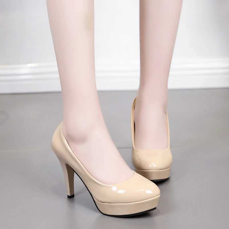 High Quality Womens Pump Fi Classic Patent Leather 10CM High Heels Bare Head Paltform Wedding Dress Womens Dress Shoes Size Up T241024