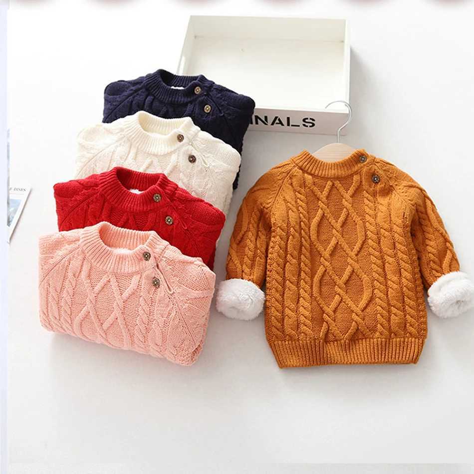 Baby boy girl sweater childrens wool thickened autumn winter zipper round neck long sleeved wool clothing girl torn sweater W241025