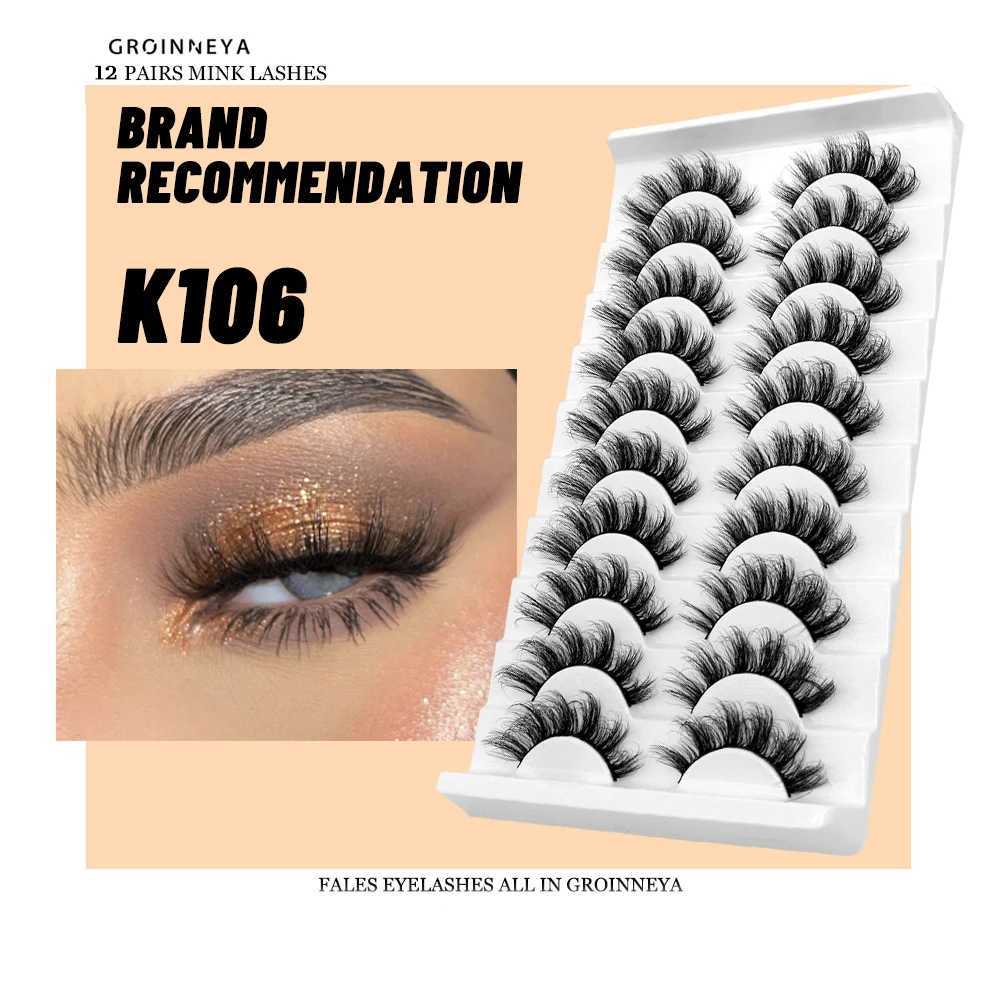 Groinneya 3D false eyelashes 10 pairs of eyelashes 3D mink eyelashes artificial mink fluffy eyelashes soft full thickness Wispy eyelash extensionW2410