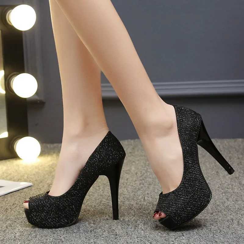 High Quality Wen Pumps thin boots Fi Peep toe platform sliding sequin fabric ultra-high high heels womens party shoes high quality T241024