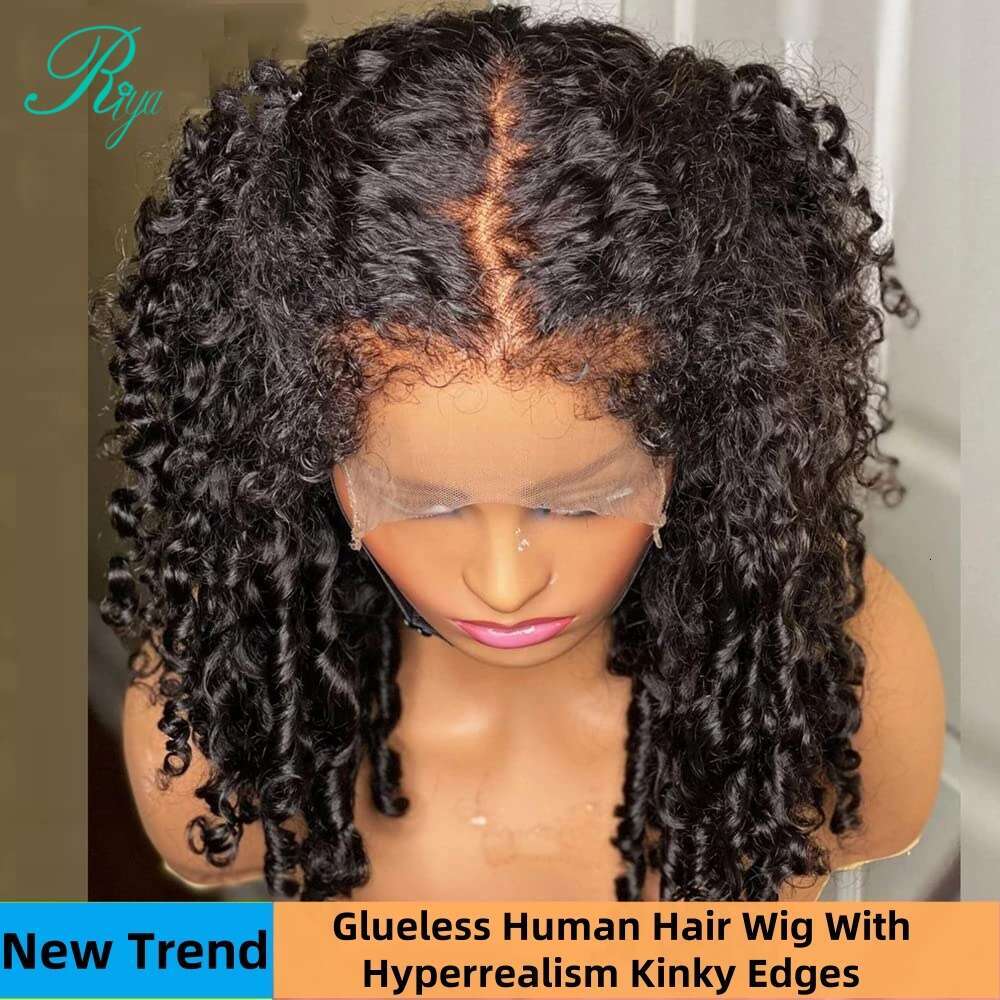 x Coily Curly Lace Closure Wear And Go Glueless Human Hair Wig With Hyperrealism Kinky Edges Frontal Pre Cut